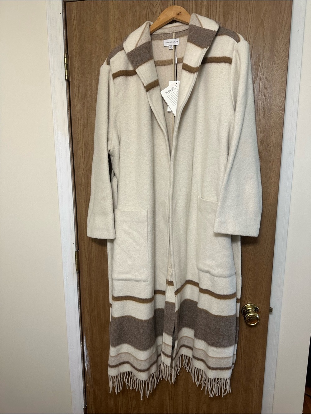 Something Navy Cream Fringe Robe Coat